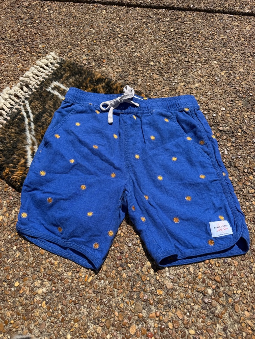 BANKS JOURNAL Blue Sun Embroidered Linen & Cotton Shorts